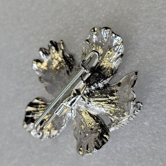 Rhodium Hibiscus Brooch Pin Medium Size - Picture 2 of 6
